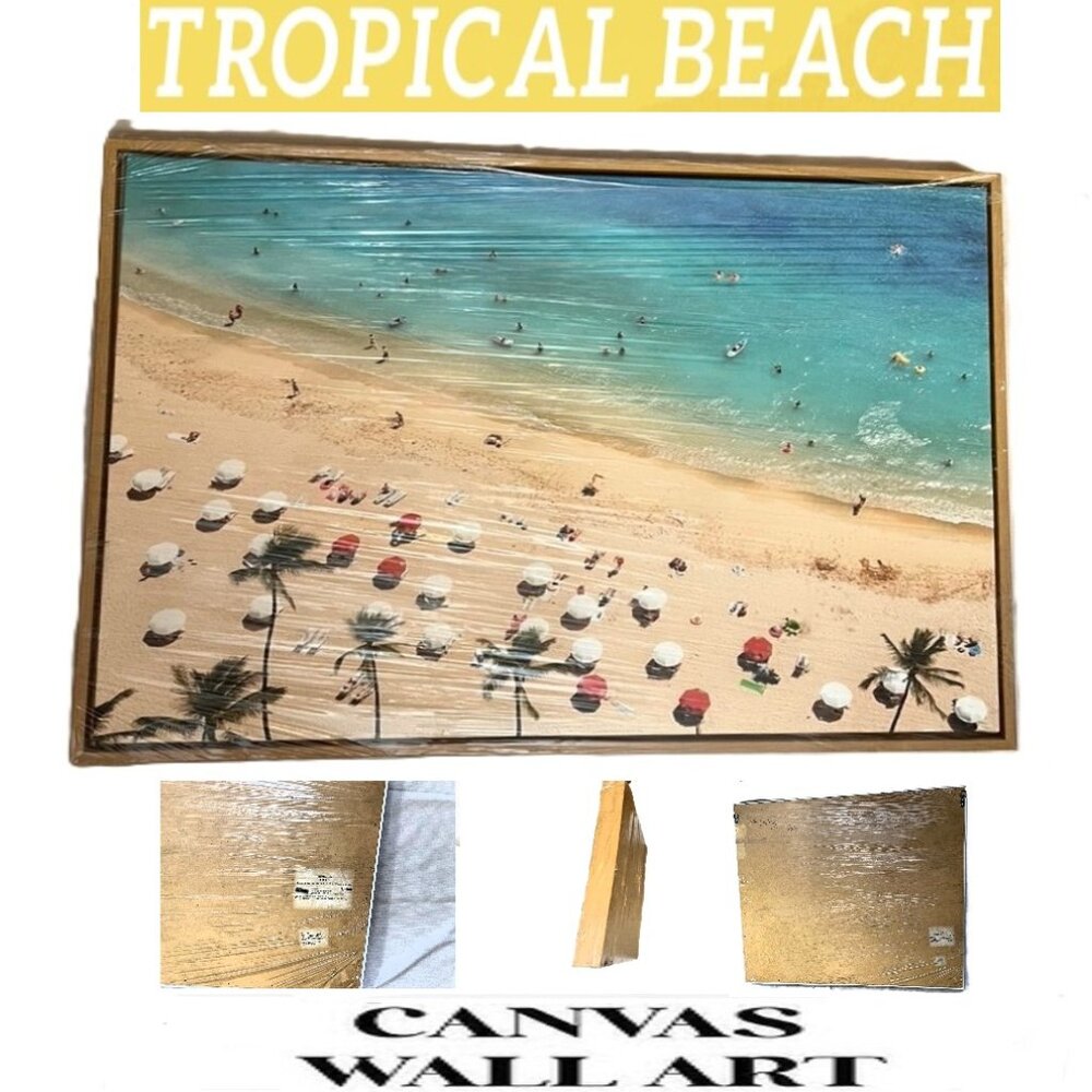 🛑TROPICAL BEACH Canvas ➕ FRAMED 🆒 WALL ART Ocean Aerial PAINTING 💸BUY NOW‼️🟢